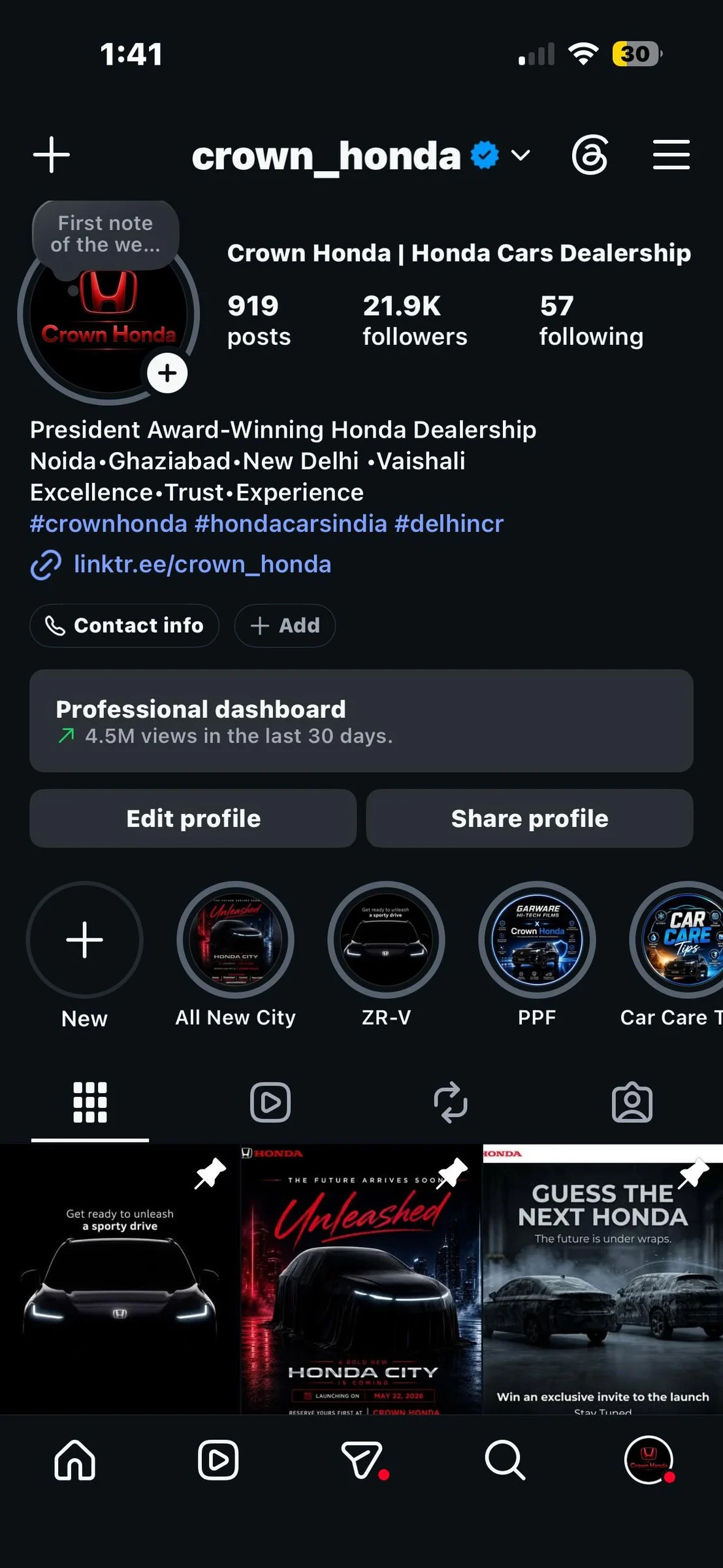 Crown Honda Instagram profile